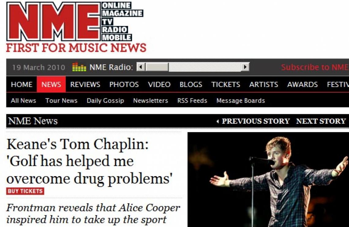 Imagen CHAPLIN, cantante de Keane, supera sus adicciones gracias al golf (NME.com).
