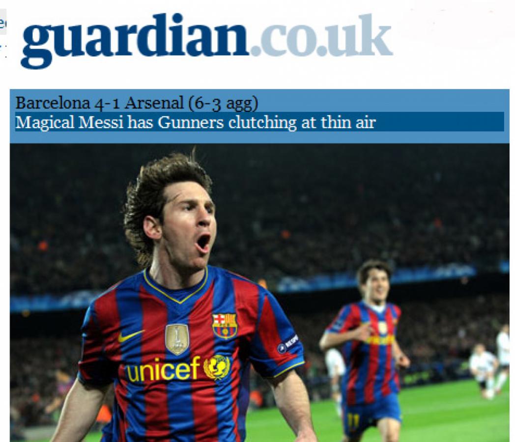 Imagen GUARDIAN admite que Messi hizo volar al Arsenal de la Champions League.