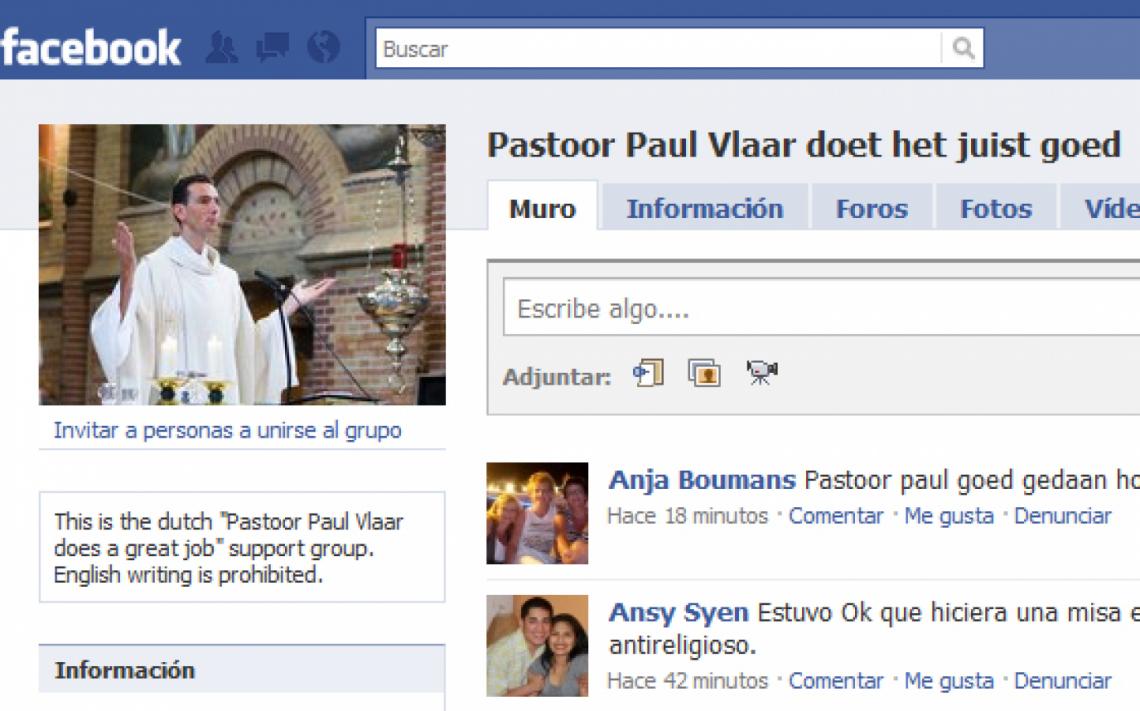 Imagen ESTE ES EL GRUPO de seguidores que tiene en facebook el párroco Paul Vlaar.