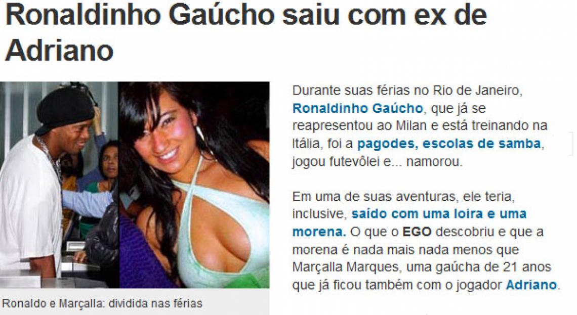 Imagen ESTO publicó O Globo en su sitio web sobre el acercamiento de Ronaldinho y la ex de Adriano.
