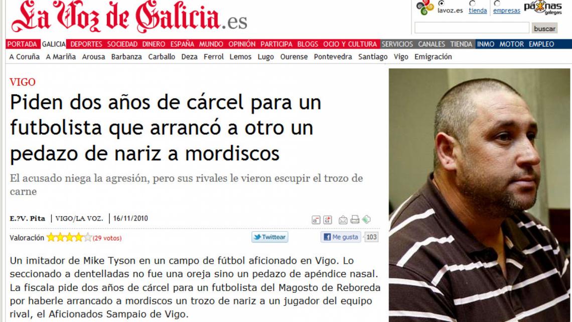 Imagen LA NOTICIA en el diario La Voz de Galicia. A la derecha la foto del supuesto agresor. 