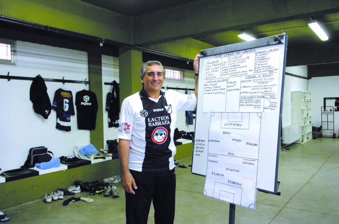 Imagen TODOS los detalles. Romero, en el vestuario y con el pizarrón donde explica cómo debe moverse su equipo.