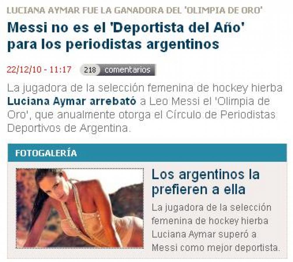 Imagen EN LA WEB de Marca optaron por utilizar la palabra "arrebato" para señalar la distinción de Aymar sobre Messi.