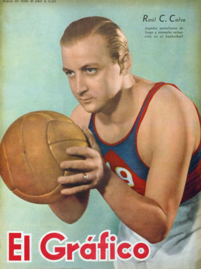 Imagen RAUL CALVO. Uno de los próceres del básquetbol argentino retratado en El Gráfico.