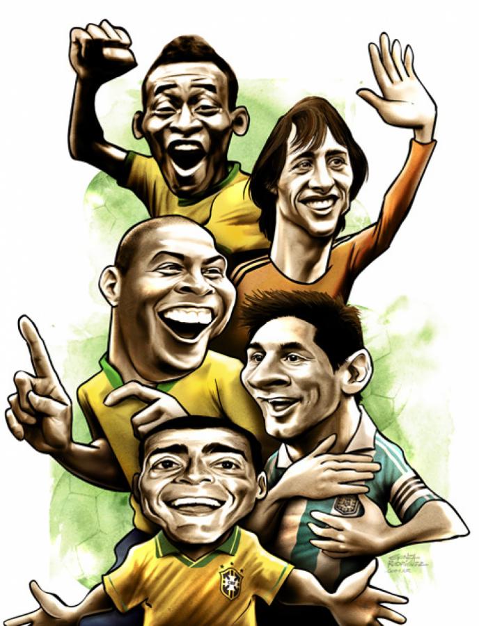 Imagen LEYENDAS: Pelé (757 goles), Cruyff (402), Ronaldo (423), Messi (363) y Romario (762).