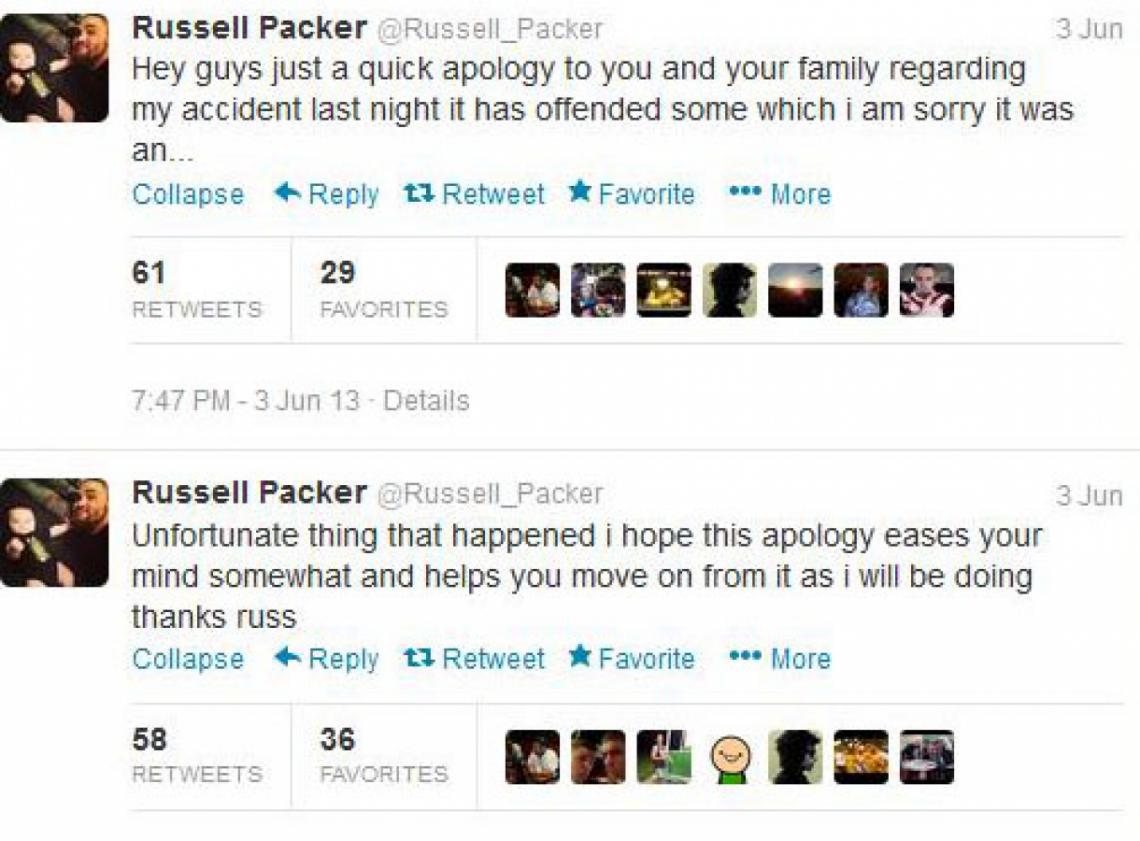 Imagen Los tweets del arrepentido Russell Packer. 