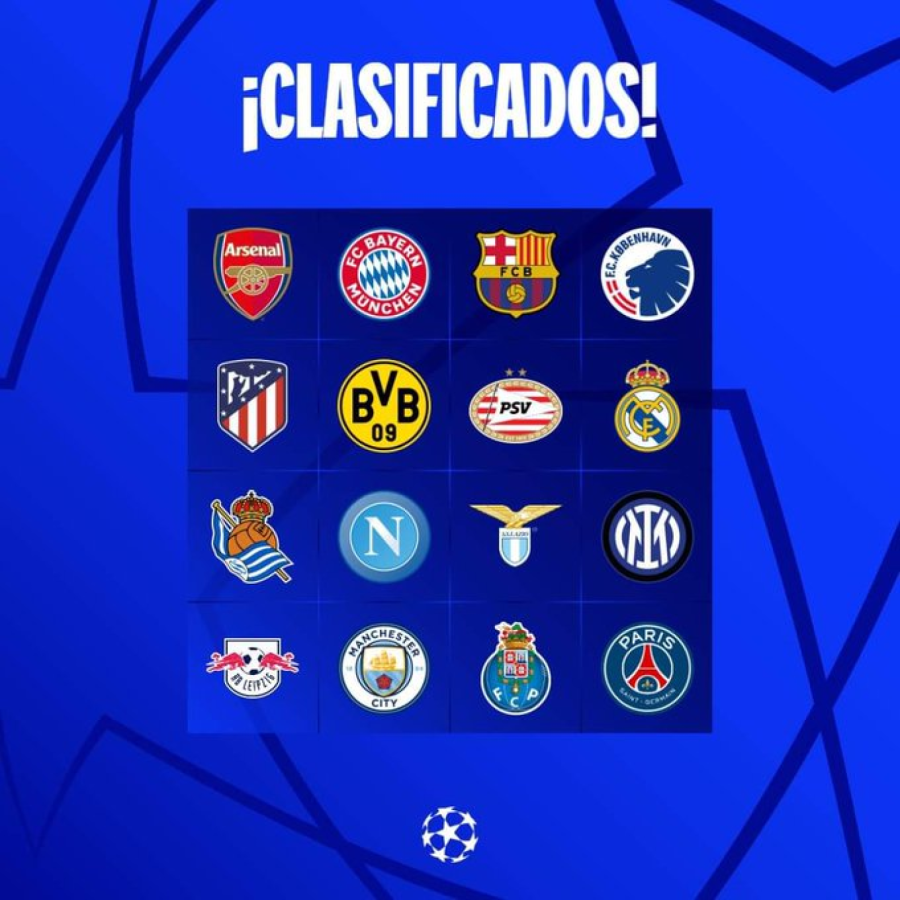 Imagen Los 16 clasificados a octavos de final de la UEFA Champions League.