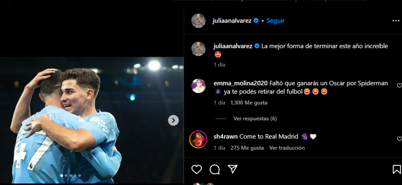 Imagen La publicación de Julián Álvarez en Instagram.