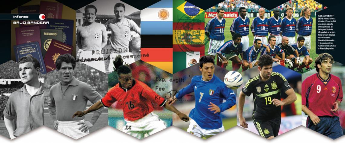 Imagen LOS ARGENTINOS Monti y Orsi (Italia), Francia 98 con gran aporte inmigratorio, el húngaro Kubala (España), el argentino Sívori (Italia), el surinamés Davis (Holanda) y los argentinos Camoranesi (Italia) y Pizzi (España). 