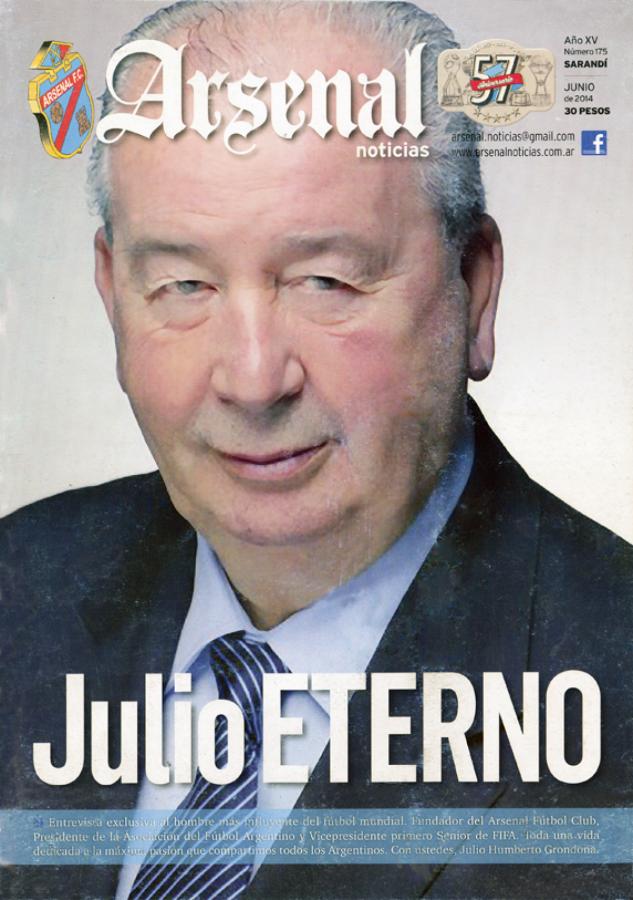 Imagen PORTADA de Arsenal Noticias, de junio de 2014, a la que Grondona le dio la última entrevista individual.