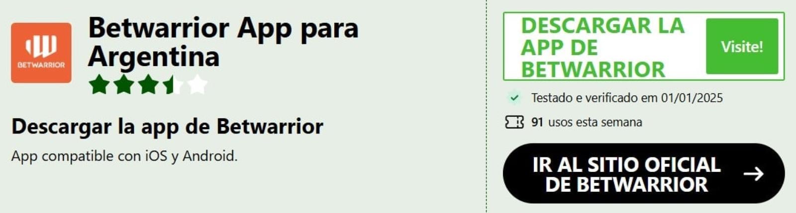 Imagen codigo promocional betwarrior para Argentina
