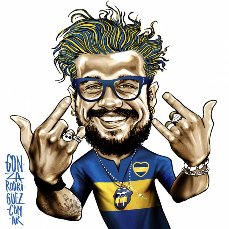 Imagen Rocanrolero y de Boca lo hizo Gonza Rodríguez en una de sus caricaturas habituales