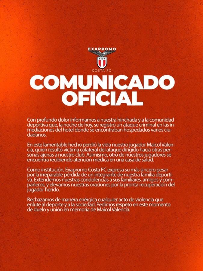 Imagen El comunicado del equipo donde jugaba Valencia.