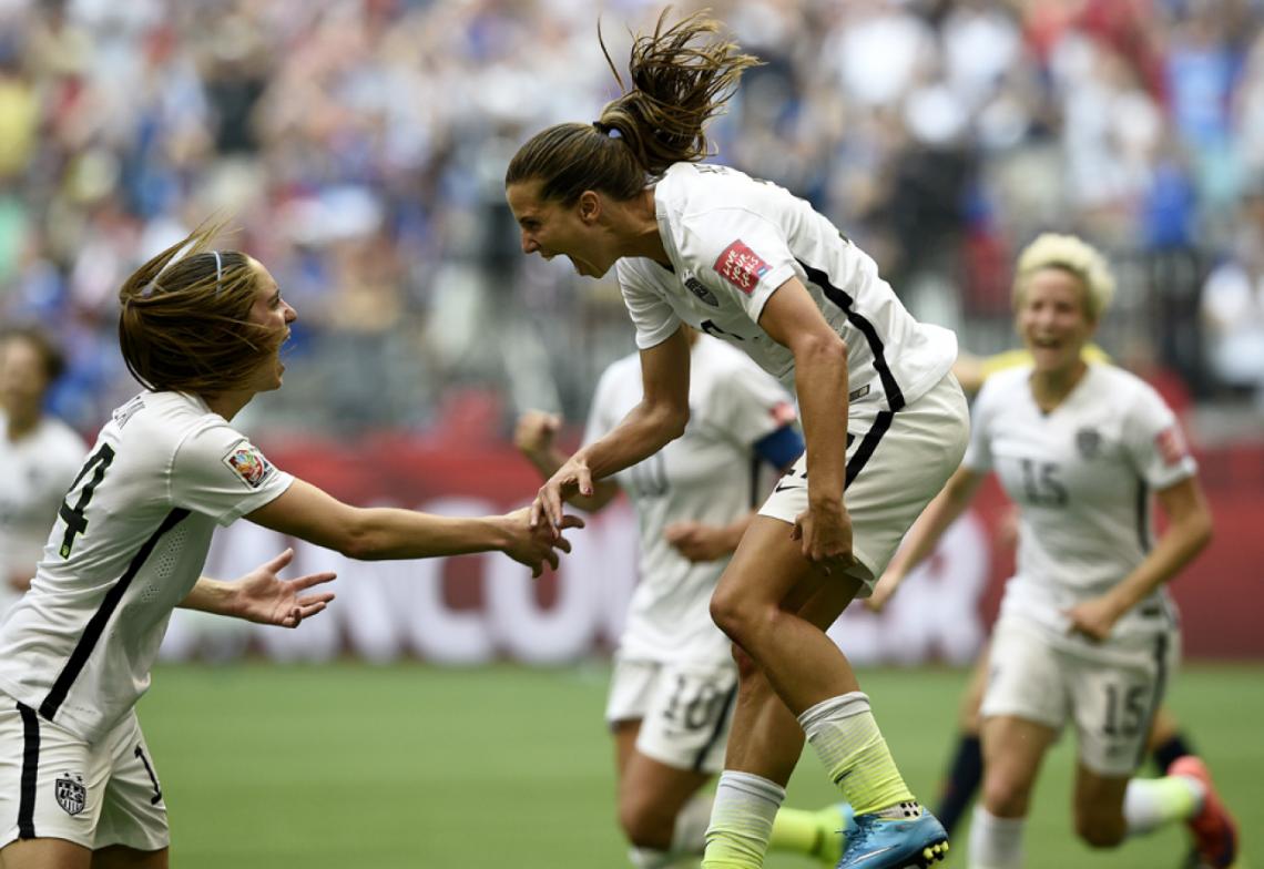 Tobin Heath festeja uno de los cinco goles que, en la final, Estados Unidos le metió a Japón. Fue goleada 5-2.
