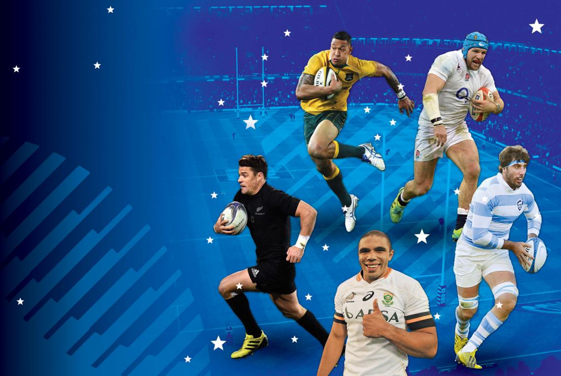 Imagen Figuras. Israel Folau (Australia), James Haskell (Inglaterra), Dan Carter (Nueva Zelanda), Bryan Habana (Sudáfrica) y Fernández Lobbe (Argentina).