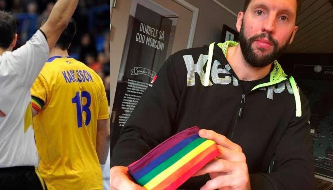 Imagen Tobias Karlsson, capitán de la selección de handball de Suecia, con la cinta de capitán que le prohiben usar en la Eurocopa 2016.