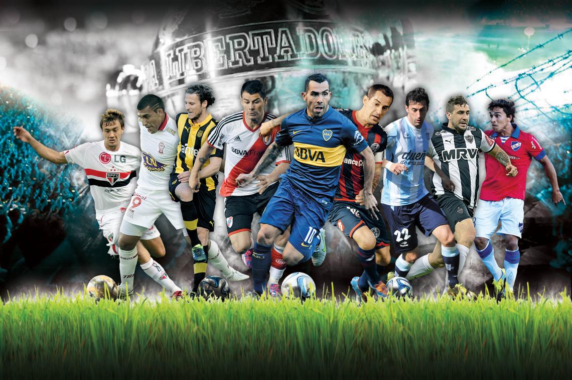 Imagen Lugano (San Pablo), Wanchope (Huracán), Forlán (Peñarol), Mora (River), Tevez (Boca), Milito (Racing), Romagnoli (San Lorenzo), Pratto (Mineiro), Fernández (Nacional).