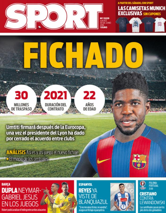 Imagen La tapa del Diario Sport de este miércoles, anunciando el fichaje.