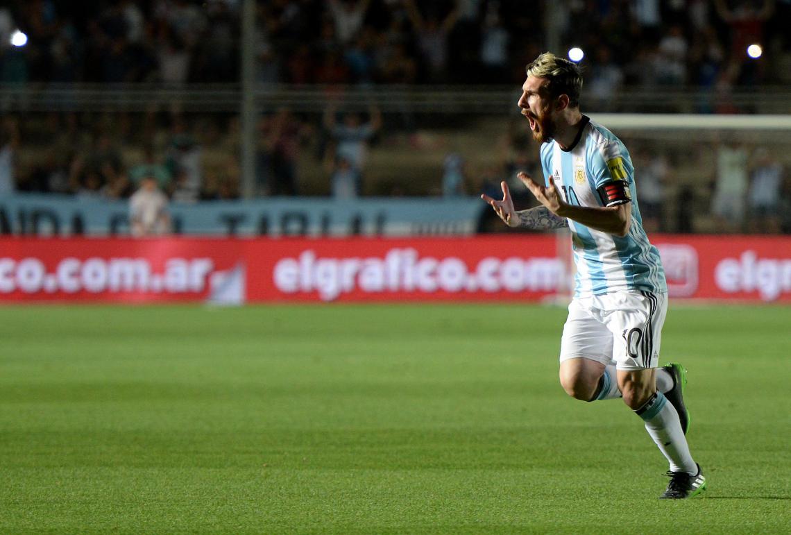 Imagen Messi, gritando su gol. Foto: Télam.