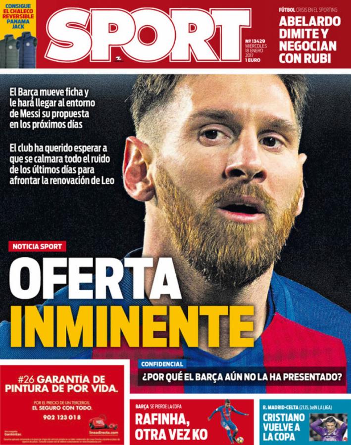 Imagen La portada de éste miércoles 18 de enero del diario deportivo catalán.