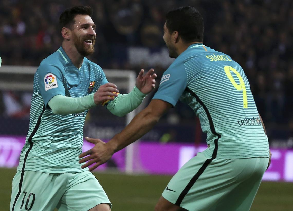 Imagen Messi, festejando con Suárez en la ida