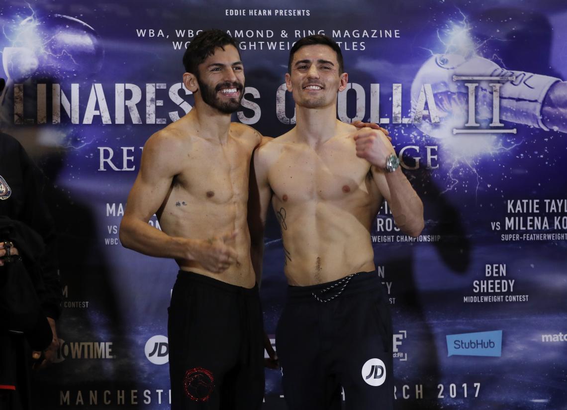 Imagen Linares y Crolla, sonrientes tras el pesaje.