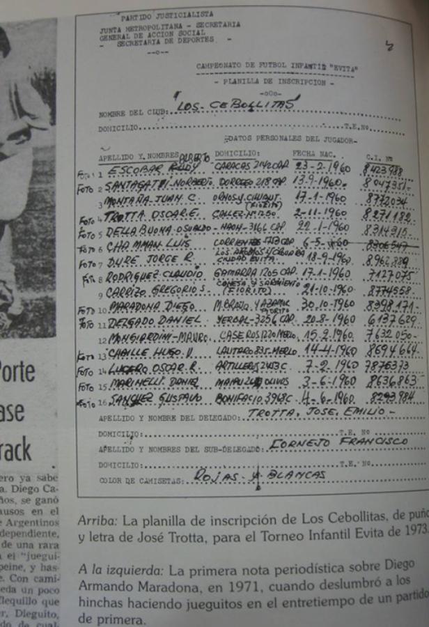 La planilla oficial del Campeonato Evita (extraída del libro de Guillermo Blanco).