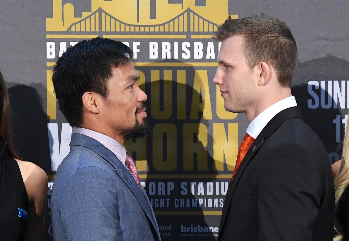 Imagen Pacquiao y Horn, cara a cara.