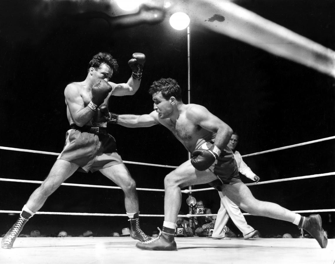Imagen Jake LaMotta (derecha) contra Marcel Cerdan, en 1949.