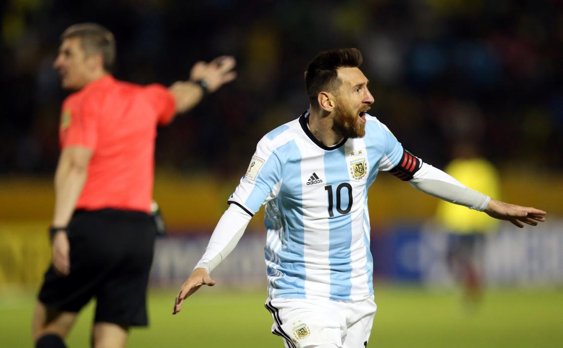 Imagen Messi, festejando uno de sus goles en Quito.
