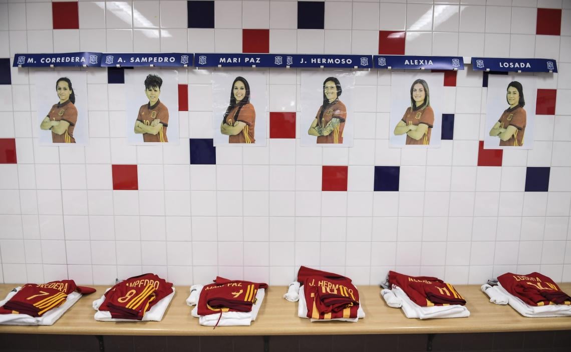 El vestuario de España antes de jugar.