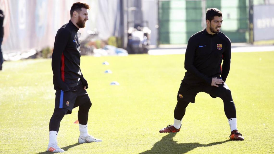 Imagen Messi y Suárez, durante la práctica.