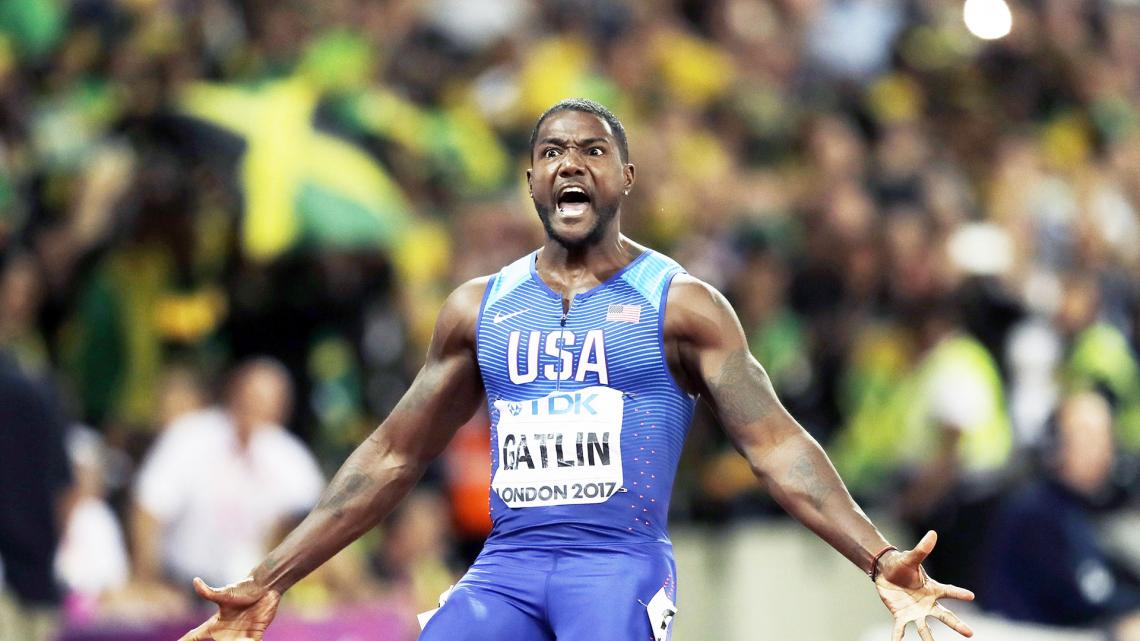 Imagen Gatlin, festejando su gran triunfo en Londres.