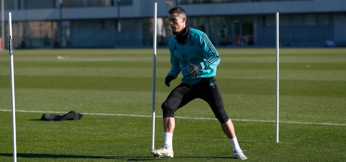 Imagen CR7, durante la práctica de hoy.