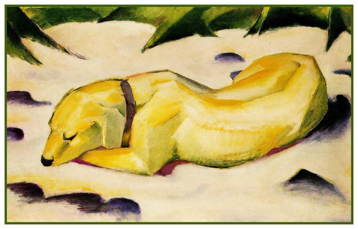 Imagen “Perro tumbado en la nieve” del pintor alemán Franz Marc (1880-1916)