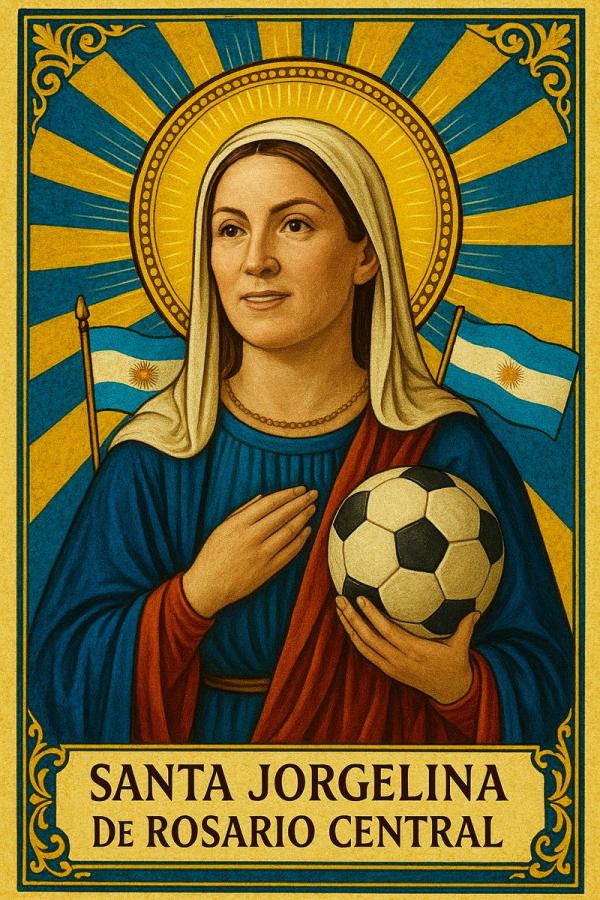 Imagen La estampita de "Santa Jorgelina de Rosario Central" que lleva Fideo en su teléfono.
