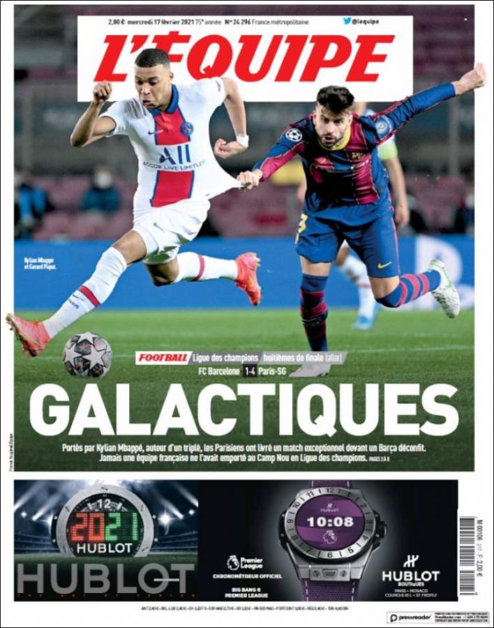 Imagen El diario francés L'Equipe en cambio solo tituló "Galácticos" jugando con el apodo que alguna vez tuvo el Real Madrid.