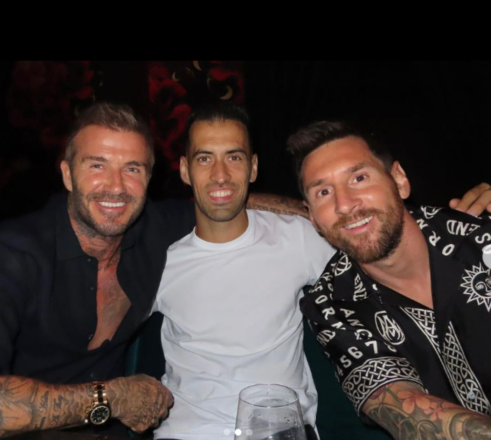 Imagen La cena de este jueves: Beckham, Busquets y Messi.