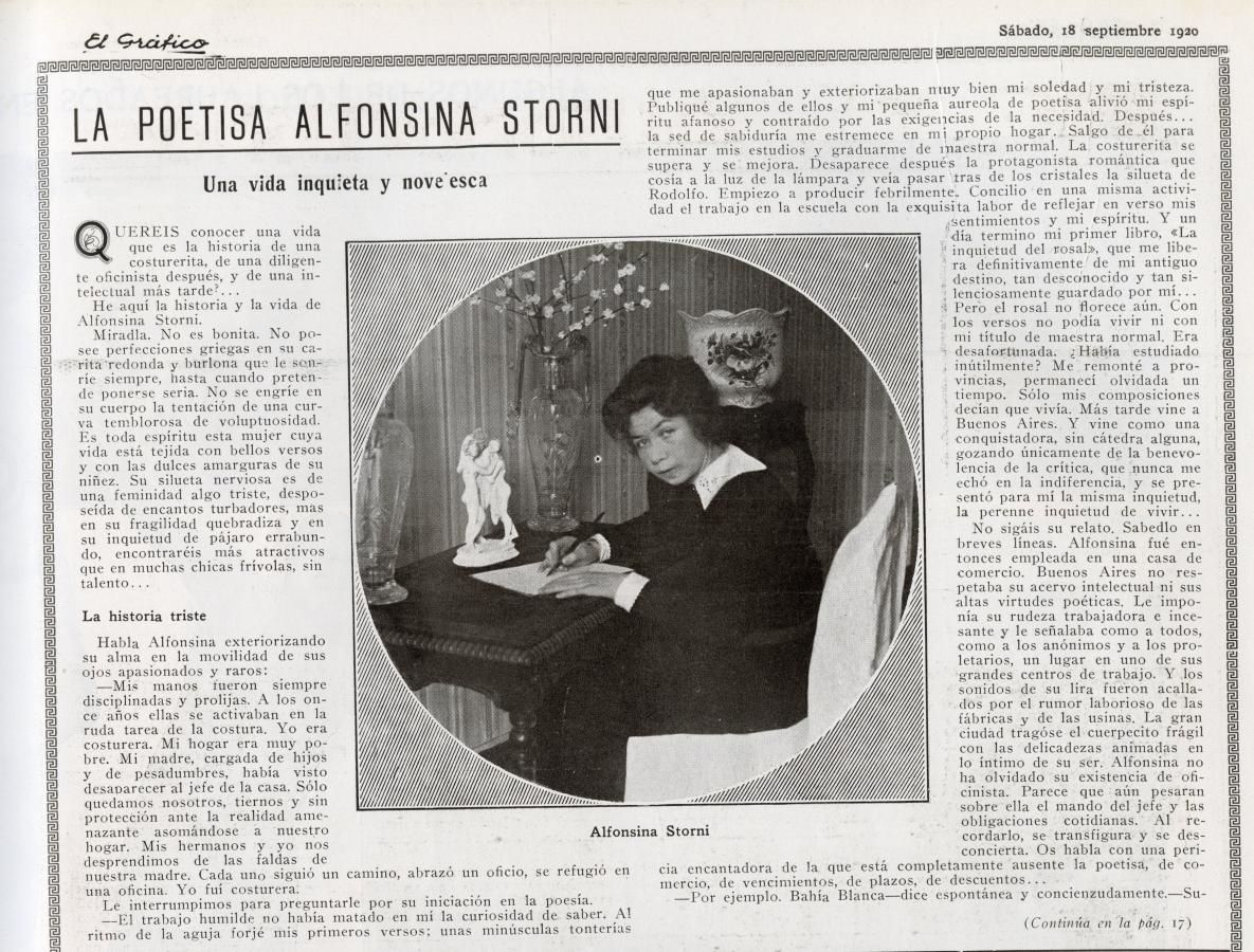 Imagen Primera página de la entrevista a Alfonsina Storni en 1920