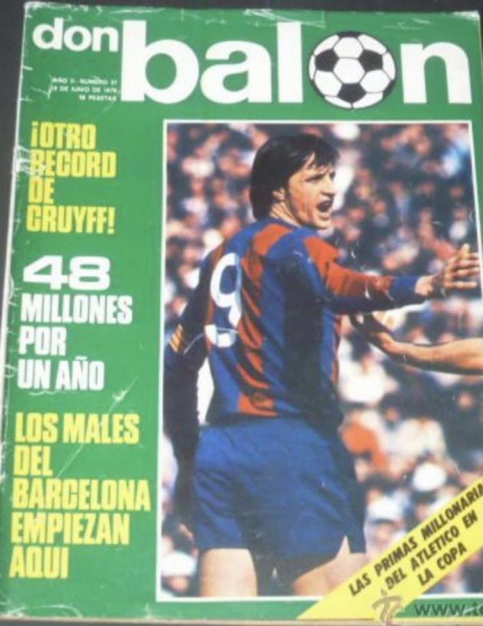 Imagen Tapa de la revista Don Balón, con el sueldo de Cruyff