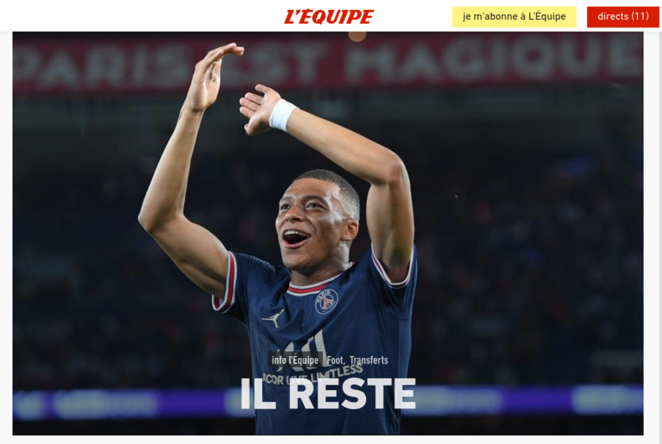 Imagen L'Equipe: "Se queda".