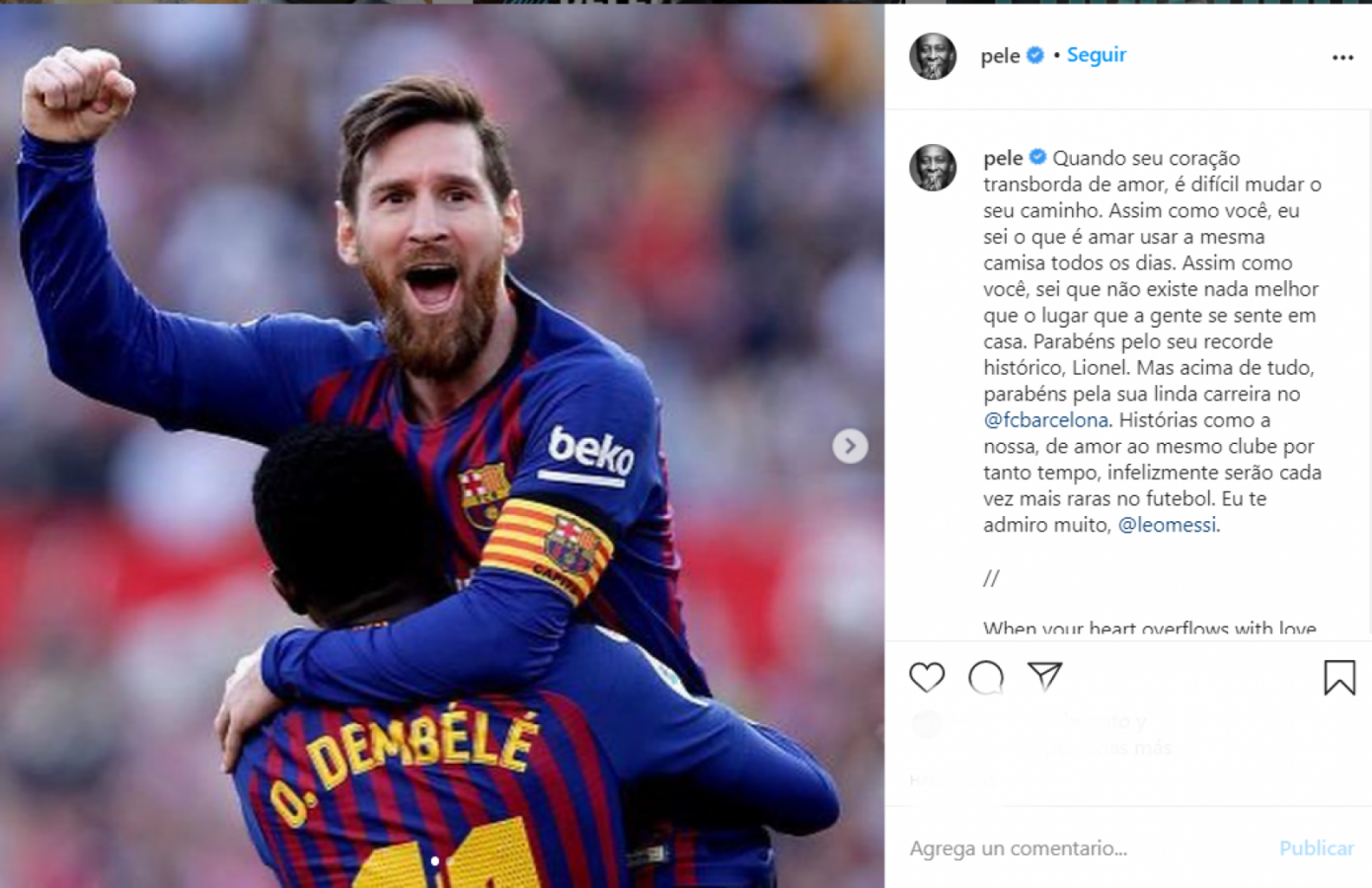 Imagen El mensaje de Pelé a Messi tras superar el récord