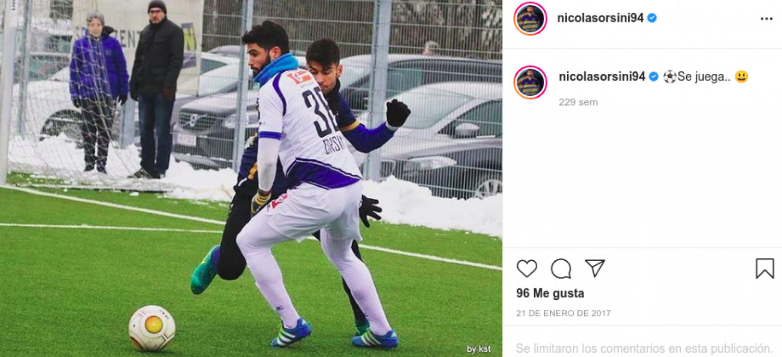 Imagen Orsini retrató el frio de Austria en su Instagram, fútbol, calzas y bufanda.
