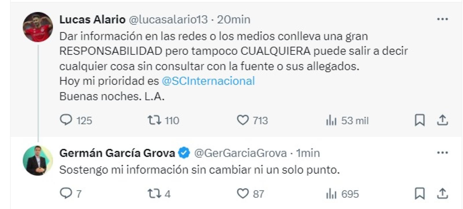 Imagen Lucas Alario y su respuesta, que también tuvo réplica del autor de la nota.