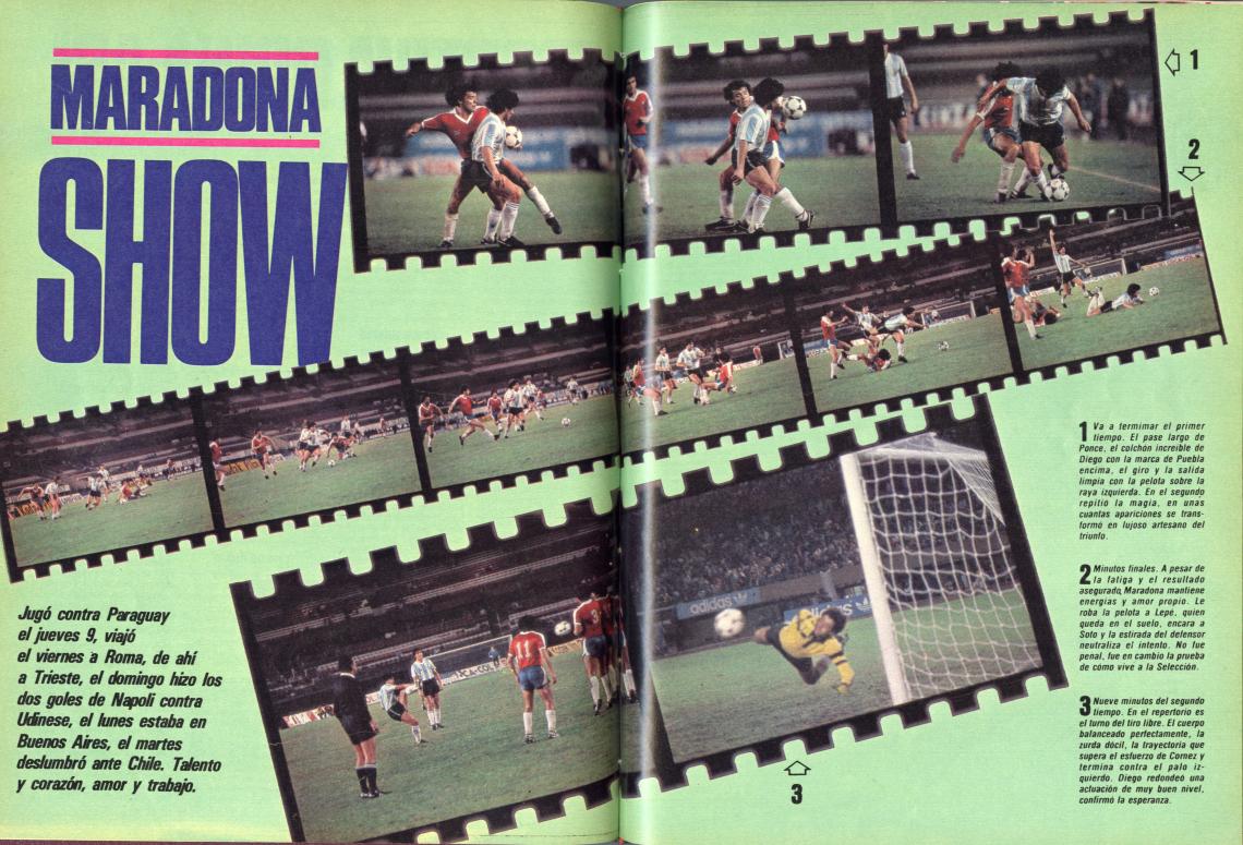 Imagen Diego Maradona jugó un gran partido ante Chile y así lo retrató El Gráfico