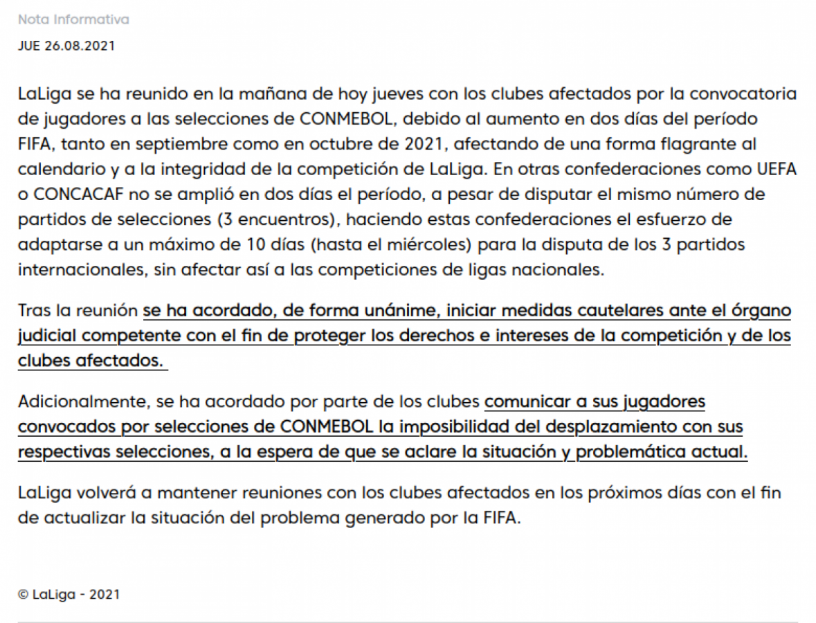 Imagen Comunicado de La Liga Española