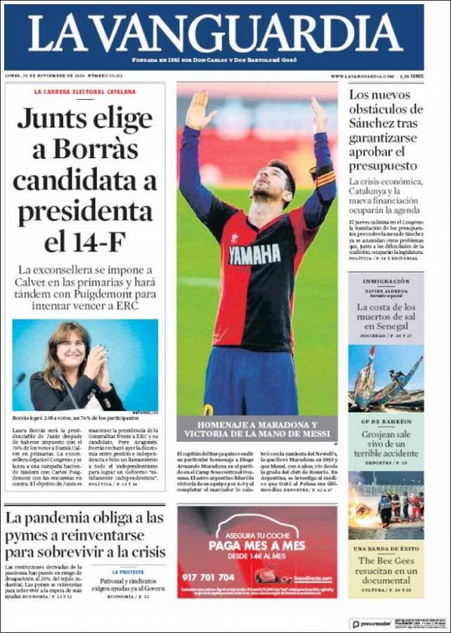 La Vanguardia de Barcelona, el diario más importante de Barcelona, no es deportivo pero le da importancia en su tapa.