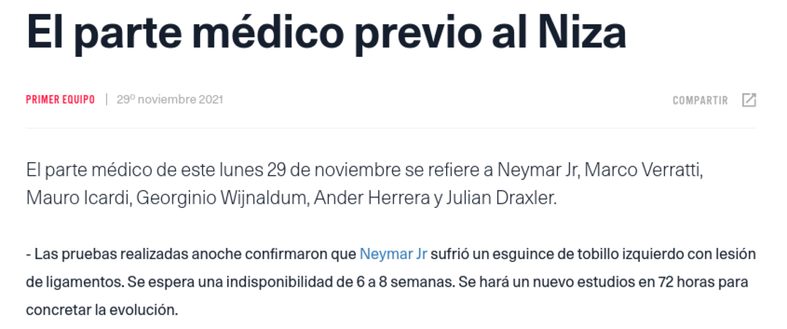 Imagen El parte médico de Neymar
