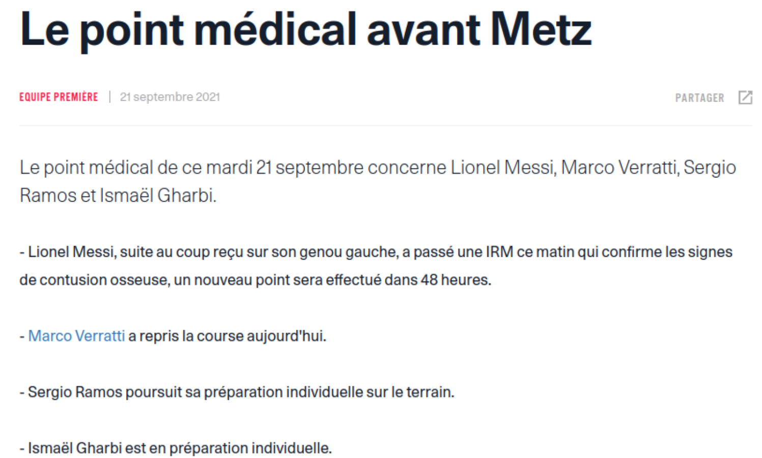 Imagen Comunicado médico de PSG