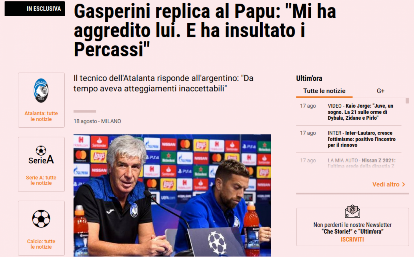 Gasperini en La Gazzetta
